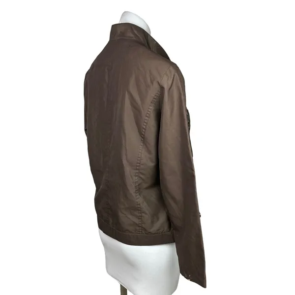 Black Vintage Brown Ruched Zip Up Pockets Collar Flight Utility Bomber Jacket M - Image 3