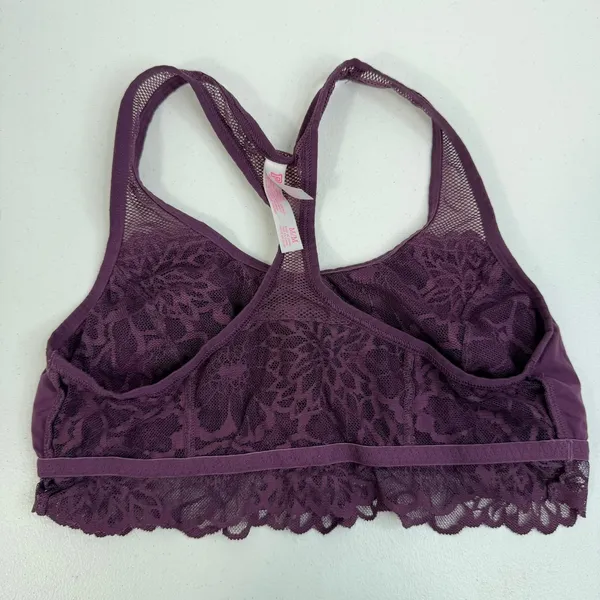 Victoria's Secret PINK M Medium Lace Bralette Bra Pullover‎ Lace Strappy Purple - Image 8