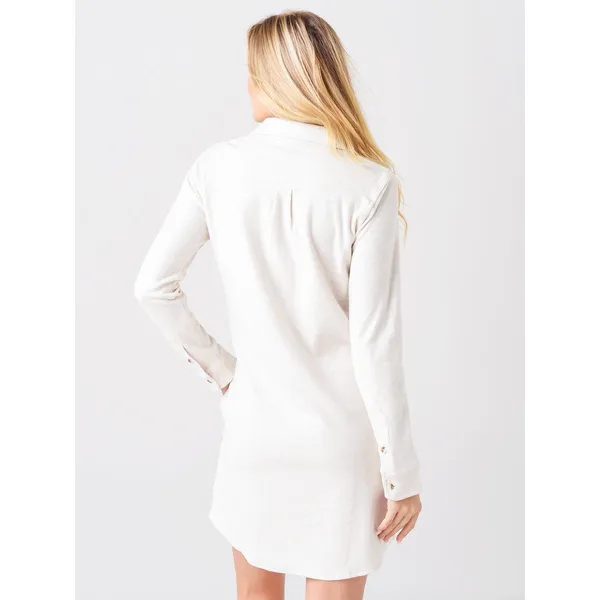 Faherty Legend White Oatmeal Long Sleeve Button Up Sweater Shirt Mini Dress M - Image 3