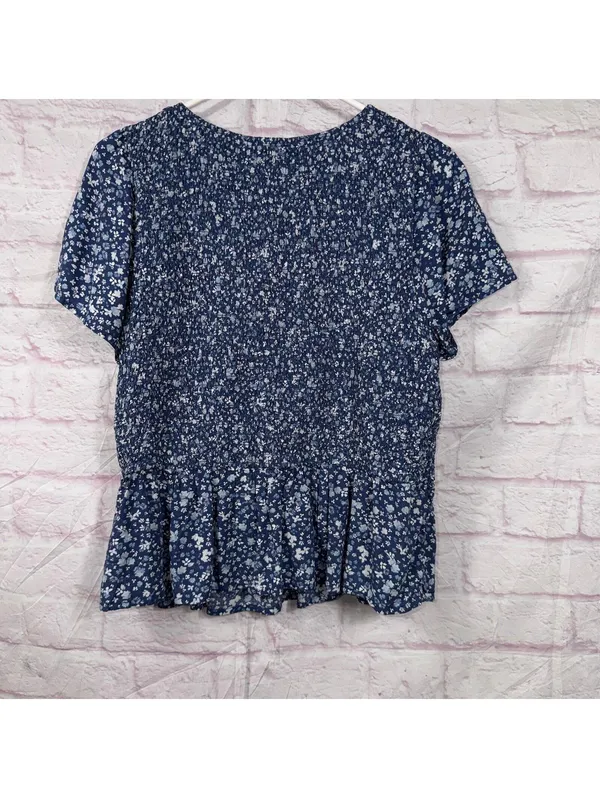 Old Navy Blue Floral Smocked Peplum Top Women’s Large Boho Cottagecore - Image 8