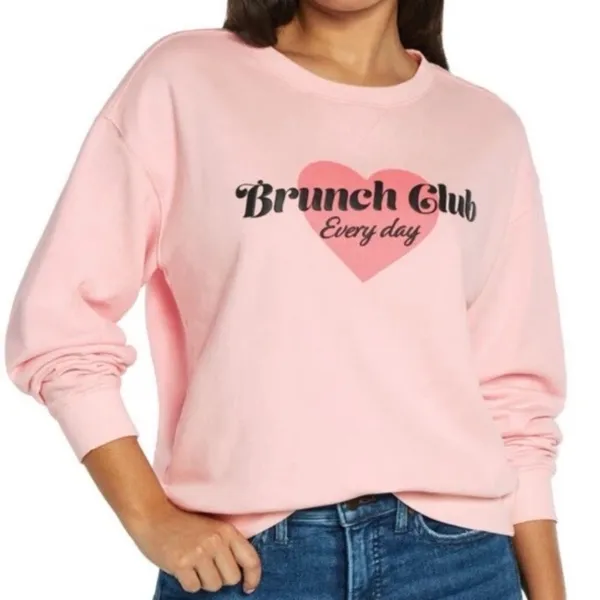 White Fox Pink Brunch Club Pullover‎ Crew Sweatshirt Sweater Size M - Image 7
