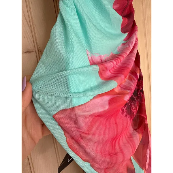 NWT Lulus Jeanna Aqua and Pink Floral Mesh Midi Dress Strapless Party Sz XS FLOW - Image 7