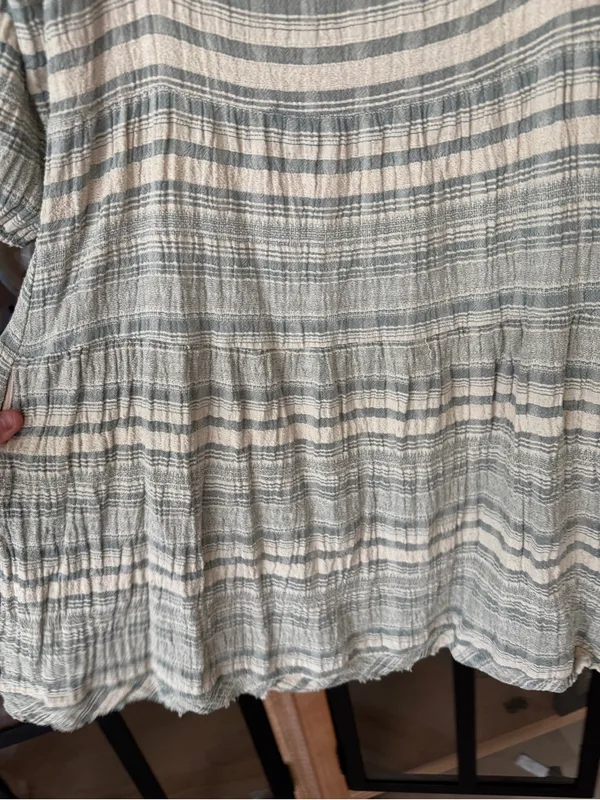 Anthropologie babydoll mini dress puff sleeve square neck sage striped textured - Image 6