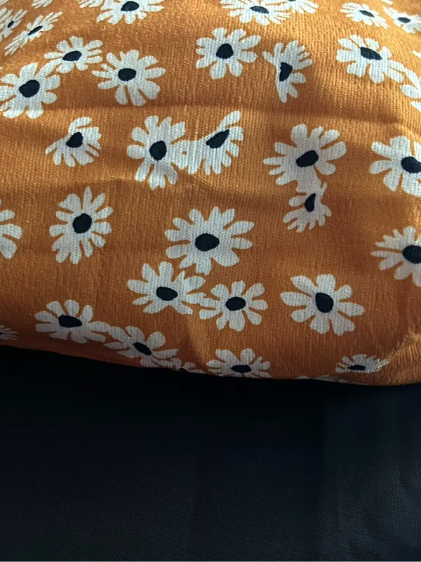 Daisy Print Orange Floral Canvas Tote Bag with White Handles - Image 10