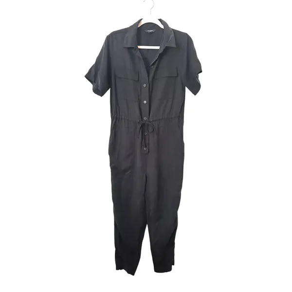 BANANA REPUBLIC Drawstring‎ Waist Short Sleeve Jumpsuit Black Medium - Image 2