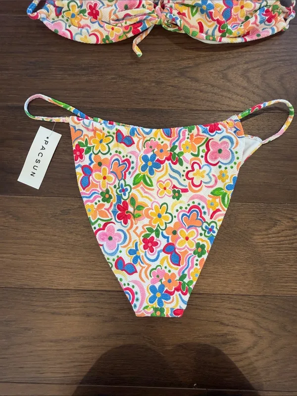 Pacsun Swim Mila Textured Curtain High Cut Bikini Bottom & Top Large - C27-115 - Image 6