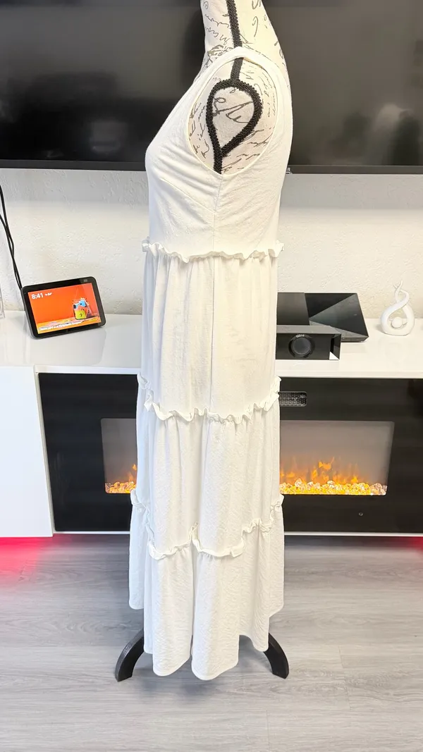 Primark White Tiered Maxi Dress Sleeveless V-Neck Size US 0 / UK 4 - Image 3