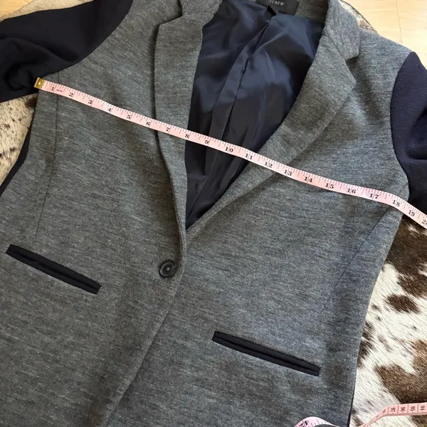 J CREW Contrast Knit Blazer Wool Blend Grey Black‎ Sleeves Size 8 - Image 7