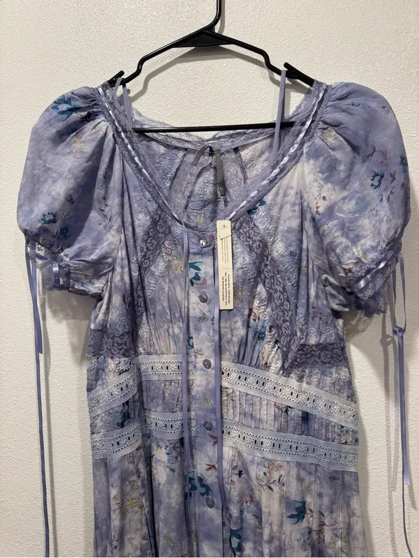 Anthropologie Lace Trim Floral Maxi Dress Large NWT Blue Cottagecore - Image 5