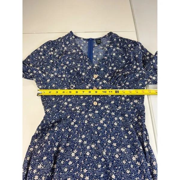 Droimp Blue Floral Print‎ Button Up V Neck Short Sleeve Midi Dres M - Image 4