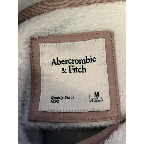 Abercrombie & Fitch Jacket Womens Medium White Tan Quilted Sherpa Fleece Snap - Image 7