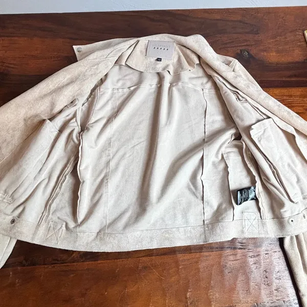 BLANKNYC Womens Tan Suede Moto Jacket Faux Leather Zip Up Size L‎ - Image 4