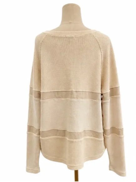 Earthbound Trading Company Cream Mixed-Knit V-Neck Sweater — Size Medium - Image 3
