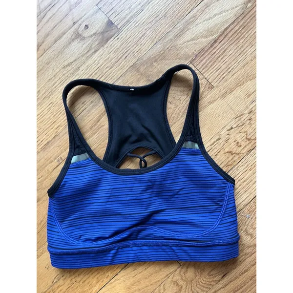 LULULEMON 4 SWEATY II Kanto Stripe Blue Black Running Sports Bra‎ - Image 3