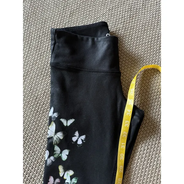 Alo Women's Yoga Goddess Leggings Black Ribbed Low Rise Butterfly Design Sz Xs - Image 9