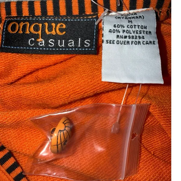 vintage Onque Casuals orange Halloween cardigan embroidered cats pumpkins medium - Image 4