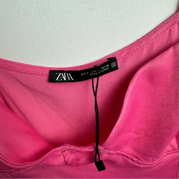 NEW ZARA Pink Satin Corsetry Mini Babydoll Dress Sz Large Chain Strap - Image 12