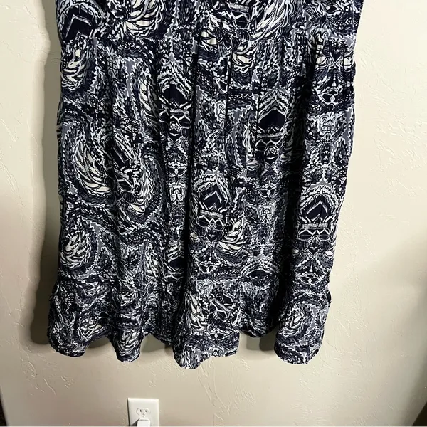 Sundance Sky Navy/White Flutter Sleeve Tiered Ruffle Boho Viscose‎ Dress - Image 5