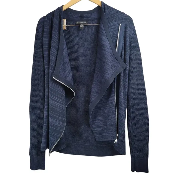 INC International Concepts Asymmetrical Zip Front‎ Blue Sweater - Image 4