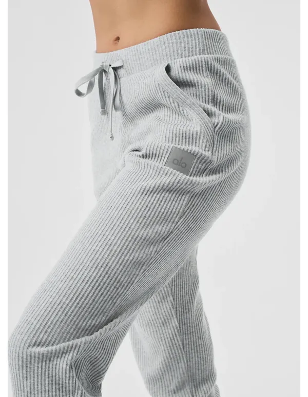 ALO Yoga Light Gray Muse Ribbed Drawstring Joggers - Image 3