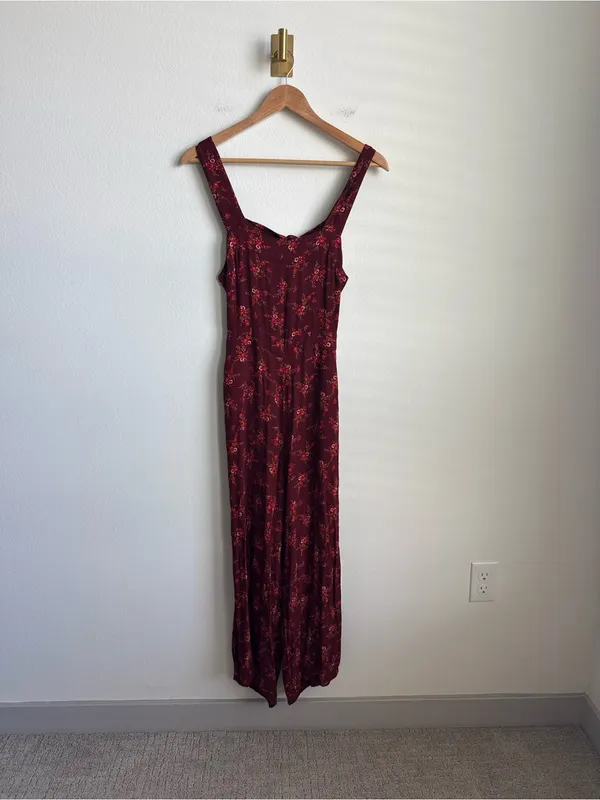Madewell Apron Bowback Jumpsuit Red Floral Wide Leg Open Back Size 2 - Image 4
