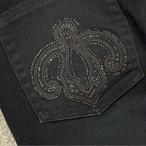 Zara Jeans‎ Womens 8 Black Beaded Back Pocket Straight Leg Low Rise Stretch - Image 5