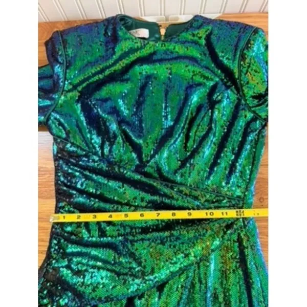 House of CB Cristobal Iridescent Sequin Mini Dress Green Blue Medium - Image 6
