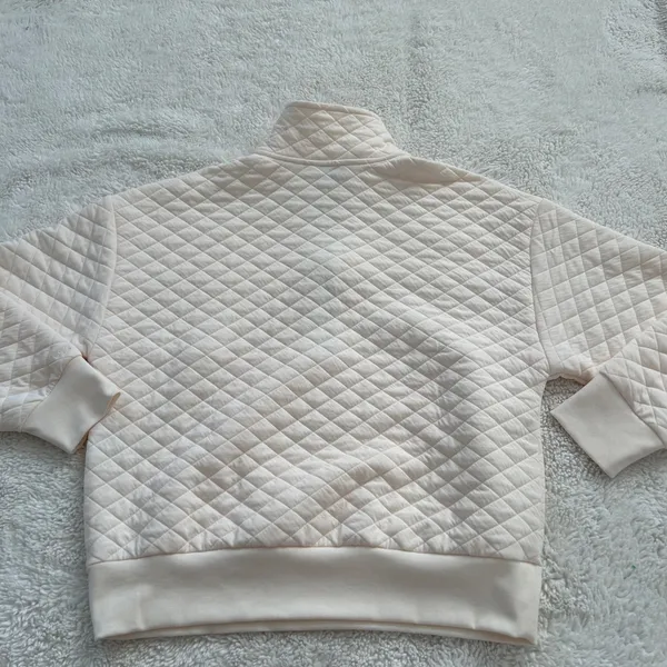 DSG Women's Cream Quilted 1/2 Zip Pullover Sz M Classic Athleisure Sporty Casual - Image 3