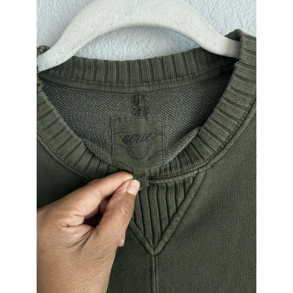 Aerie Down to Earth Crewneck Sweatshirt Olive Green Oversized Boho Lounge Small - Image 8