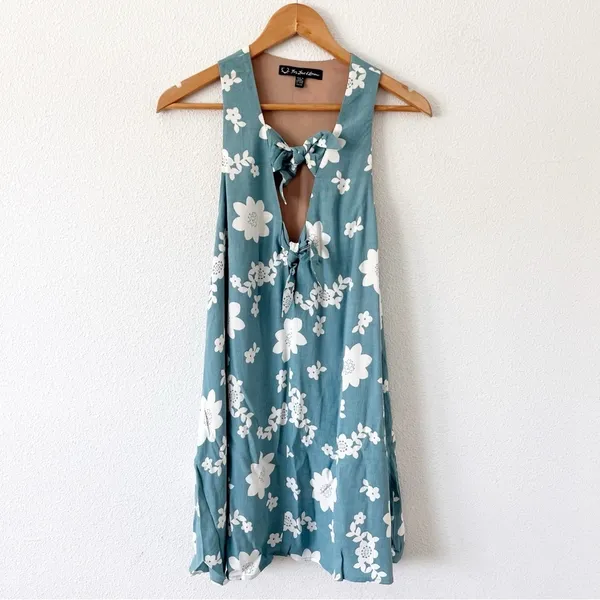 For Love & Lemons Sweet Jane Robin Egg Blue Floral Cottagecore Swing Mini Dress - Image 2