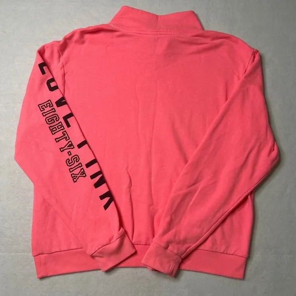 PINK Victoria's Secret Love Pink 1/4 Zip Sweatshirt Neon Logo Sleeve Large - Image 5