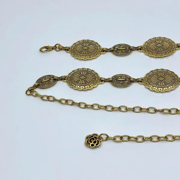 Vintage Y2K Boho Gold Medallion Chain Belt, Fits 22.5–38 Inches, X7GA1199 - Image 7