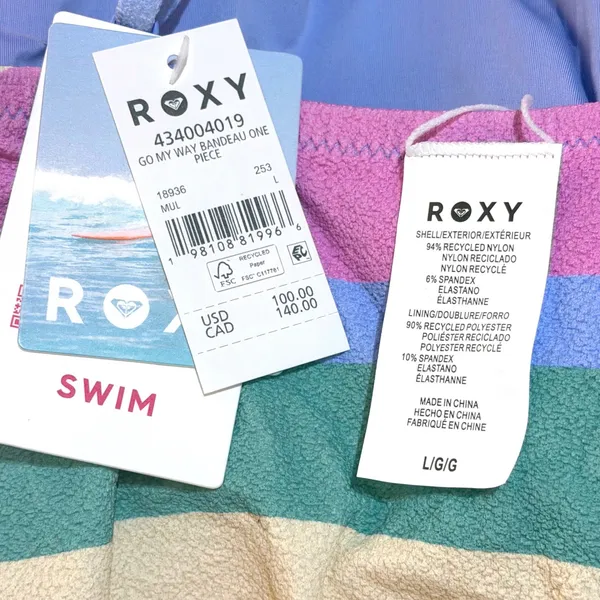 NWT Roxy Go My Way Bandeau One Piece Swimsuit Colorblock Stripe Large‎ - Image 7