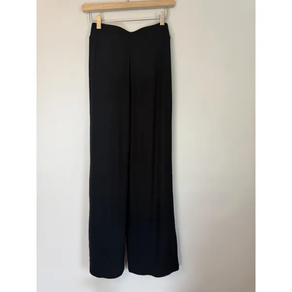 Nuuds Black Ribbed Slinky Modal Black Lounge Pants Wide Leg High Rise XS NEW $88 - Image 3