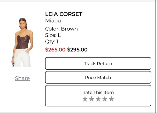 Brown Leather Corset Size L - Image 2