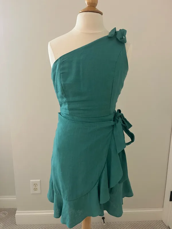 Boutique Teal Green Dress mini one shoulder - Image 3
