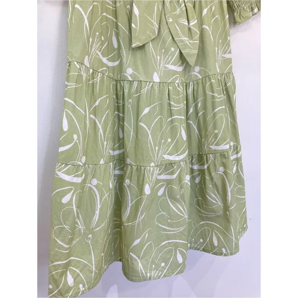 EN SAISON Idrissy Mini Dress Green Floral Puff Sleeve Bow Front Open Back Small - Image 5
