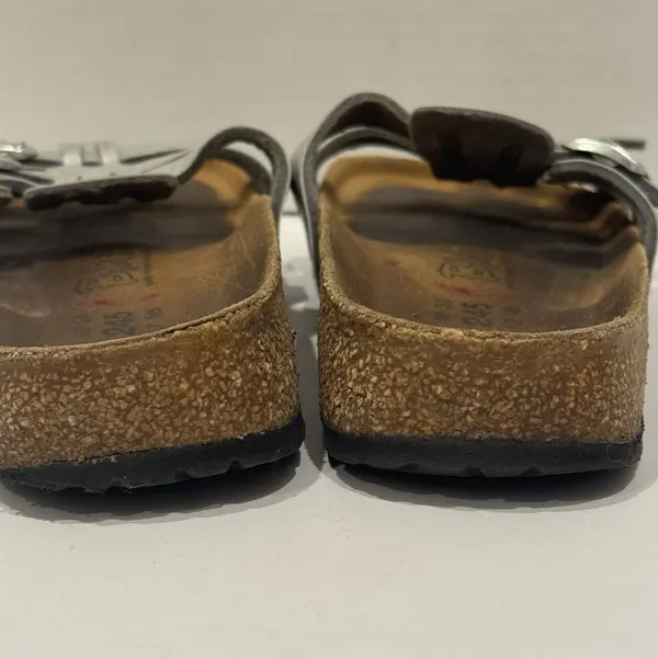 Birkie Birkenstock Florida 3 Strap Slip On‎ Sandal Silver Women's 7-7.5 EU 38 - Image 5