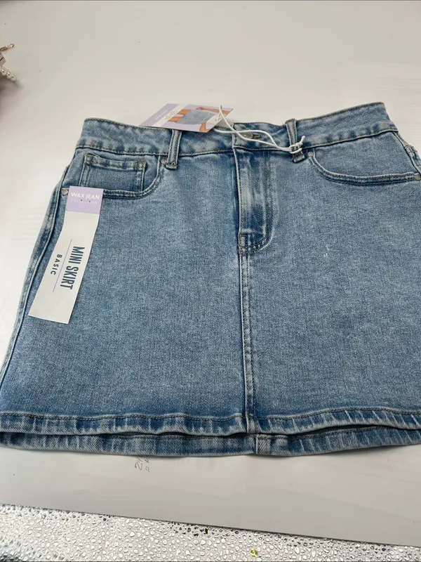 Wax Jean Light Wash Denim Mini Skirt - Image 12