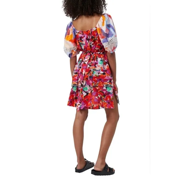 French Connection Isadora‎ Patch Poplin Bardot Dress Medium Multicolor Mini NWT - Image 3