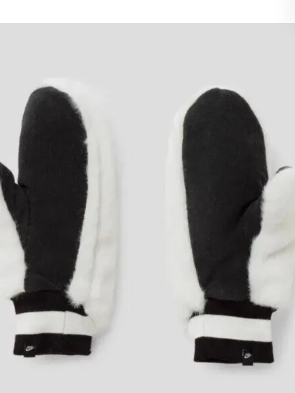 Nike Women's Warm Faux Fur Mittens Size M/L White/ Black Winter Soft Gloves NWT - Image 2