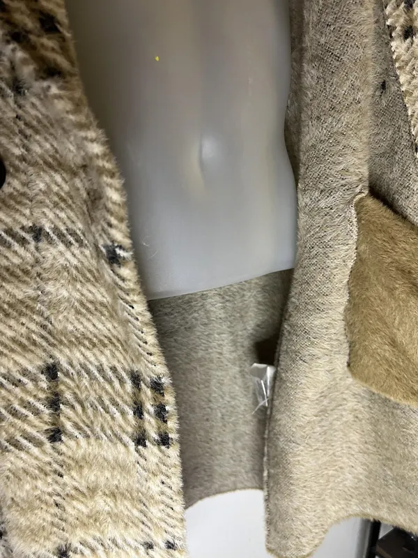 Anthropologie NVLT Coat Womens Large Beige Plaid Fuzzy Knit Button Front Unlined - Image 11