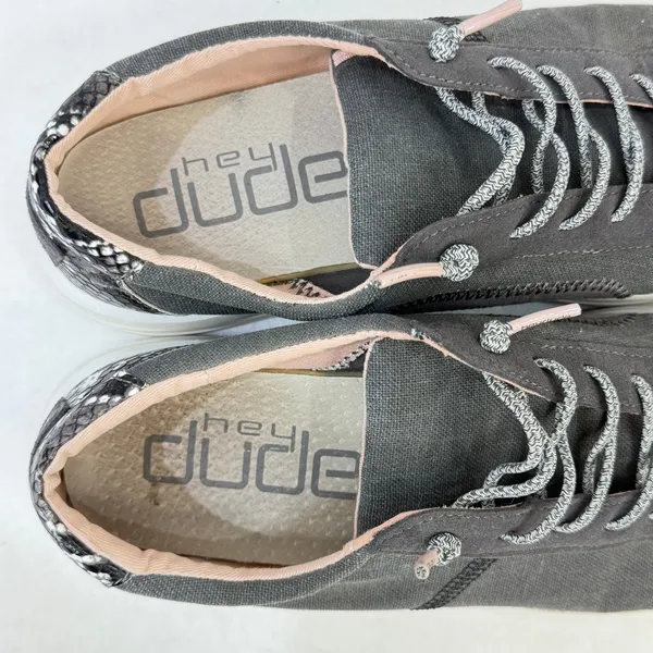 HeyDude Womens Karina Slip On Casual Canvas Sneakers Gray Black Snake Size 9 - Image 8