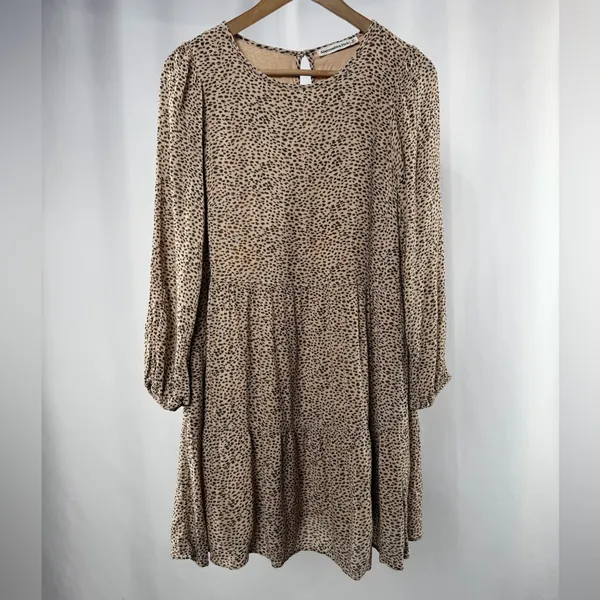 Abercrombie & Fitch Tan Long Sleeve Mini Dress in Leopard Tan‎ Black Medium - Image 2