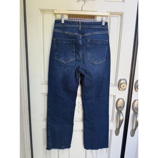 Pilcro and the Letterpress Anthropologie High Rise Straight Leg Raw Hem Jeans Dark Wash Blue Size 26 - Image 2