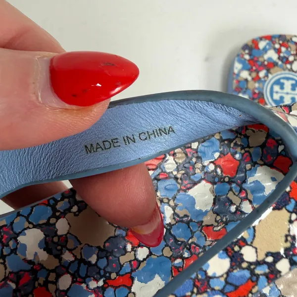 Tory Burch 6 Linosa Festival Flip Flop Printed Naplak Logo Thong Sandals Preppy - Image 8