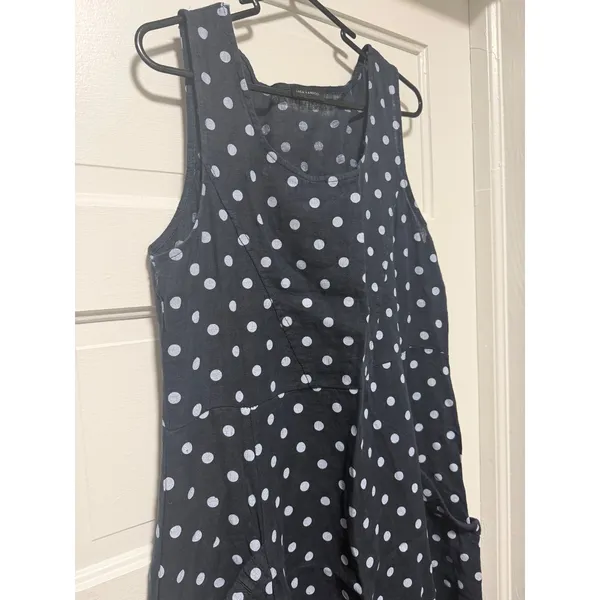 Luca Vanucci Womens‎ Navy Blue White Polka Dot Sleeveless Midi Tank Dress A-Line - Image 6