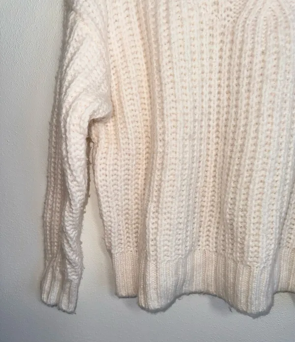 Aerie Ivory White Cable Knit Sweater Mock Turtleneck Wool Cozy - Image 4