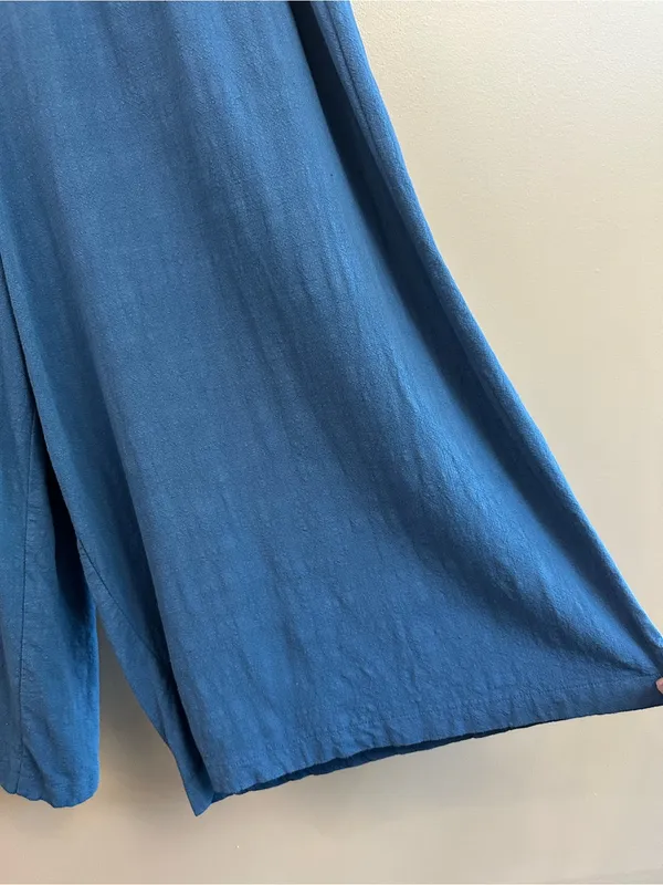 Natural Life Avery Blue Wide Leg Jumpsuit L/XL Rayon Linen Boho Cottage Empire - Image 4