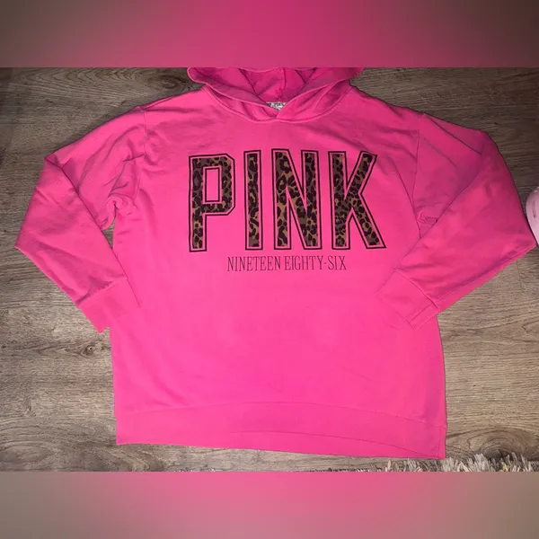 PINK Victoria’s Secret Y2K Hot Pink Cheetah Hoodie Early 2000’s Girly Large - Image 5